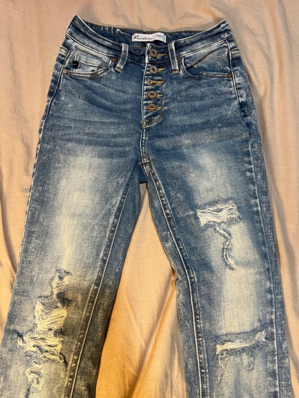 Maurices Light Blue High-Rise Distressed Button-Fly Jeans